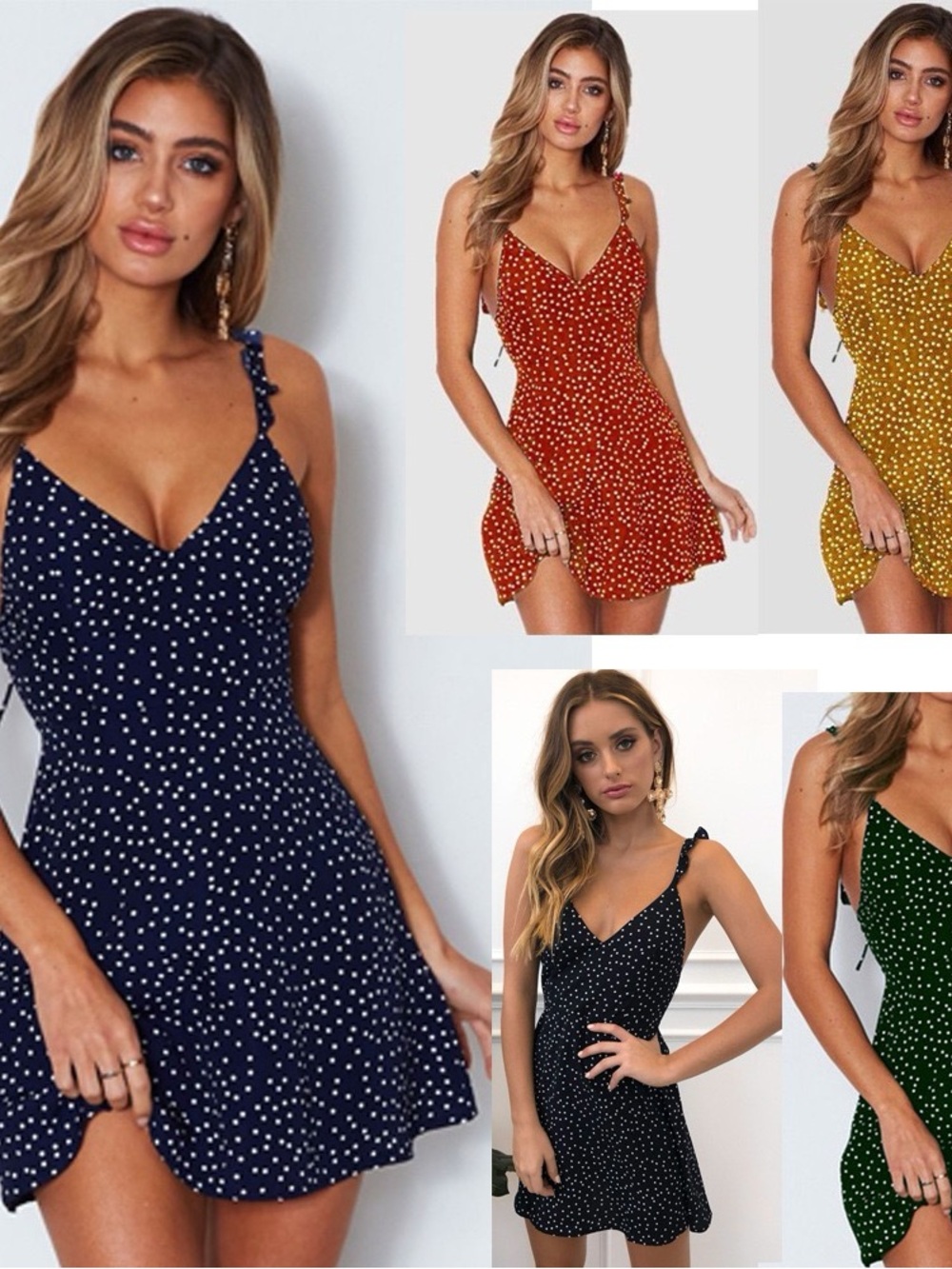 Navy Polka Dot Tie-Strap Mini Dress